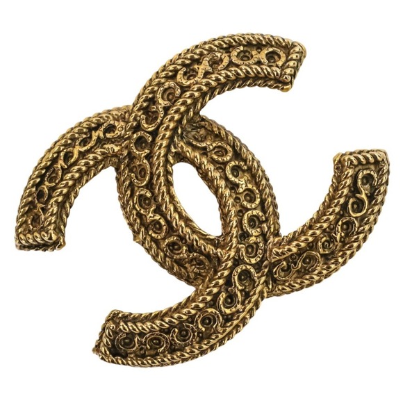 CHANEL Vintage Coco Mark Chain Brooch Gold